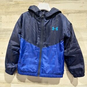 Under Armour Jacket Boys 5 Blue ColdGear Fleece Lined Windbreaker EUC